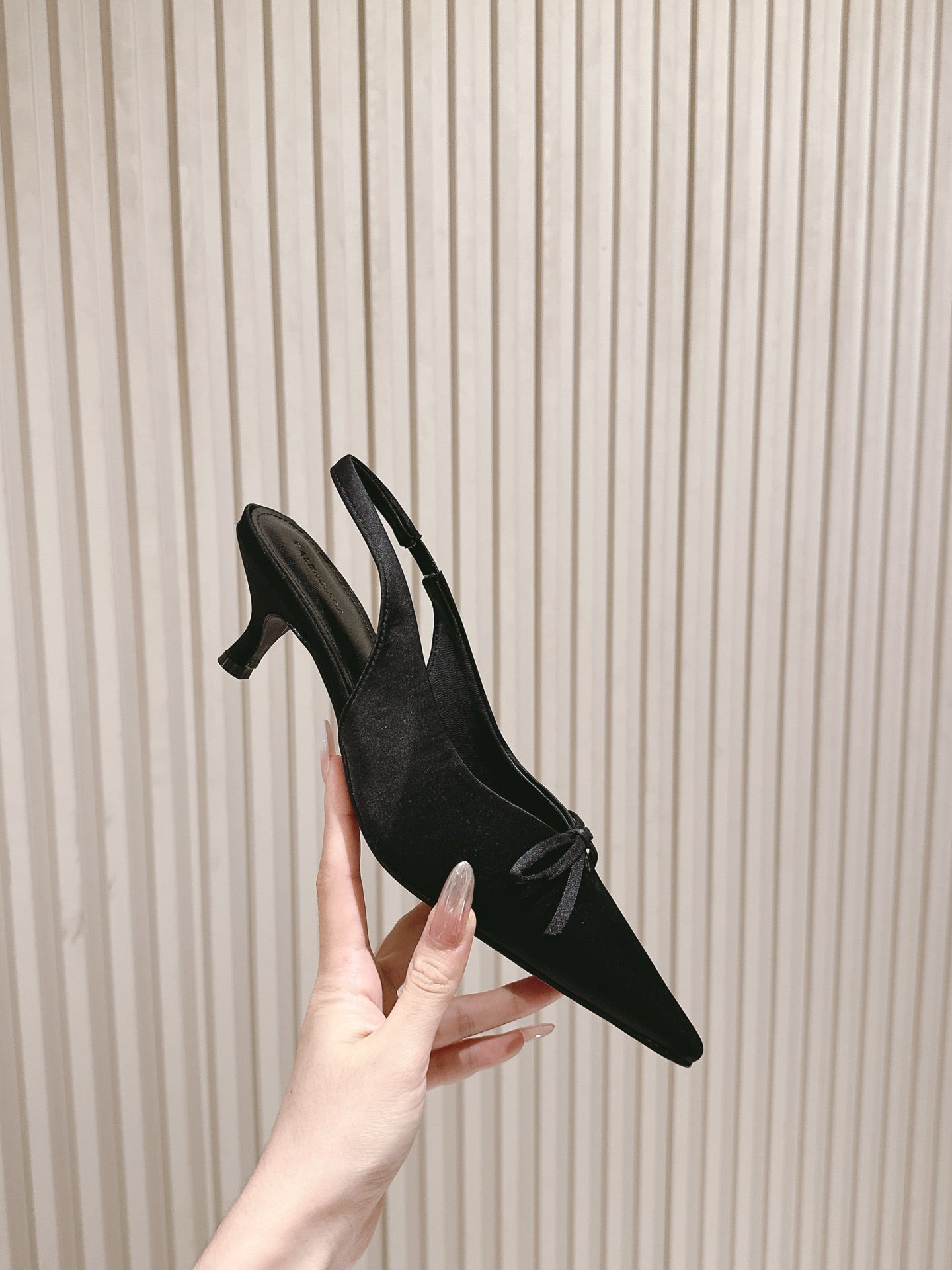 BALENCIAGA 25S HIGH SLINGBACK IN BLACK SATIN WITH SMALL BOW - 34 / 45 mm