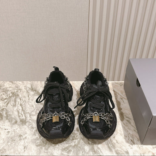 BALENCIAGA 25S 3XL SNEAKERS CHAIN-PADLOCK IN BLACK MESH FABRIC AND PU - 35