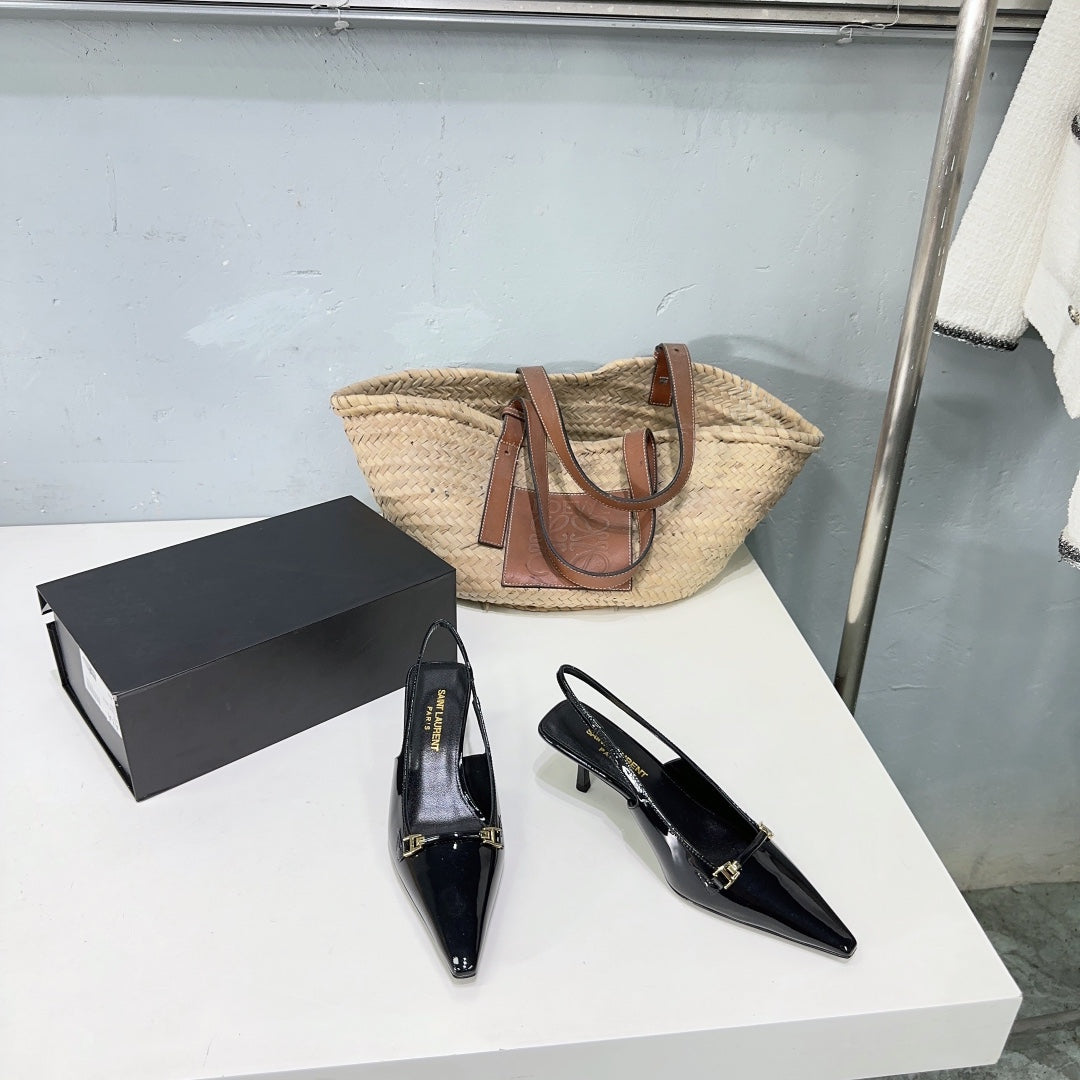SL CARINE SLINGBACKS PUMP 60 BLACK CALFSKIN - 35
