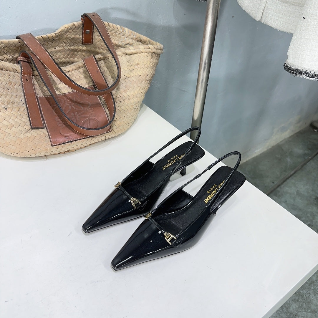 SL CARINE SLINGBACKS PUMP 60 BLACK CALFSKIN - 35