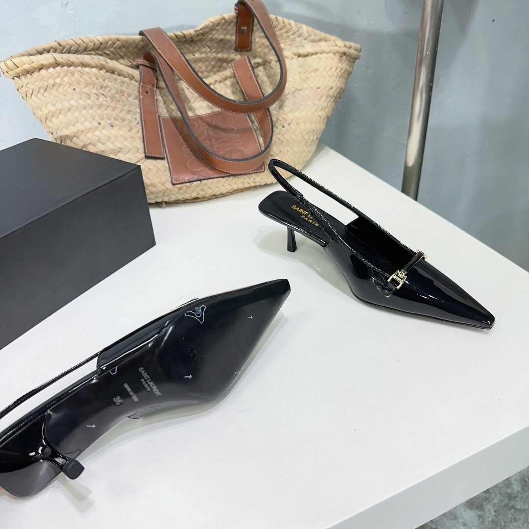 SL CARINE SLINGBACKS PUMP 60 BLACK CALFSKIN - 35