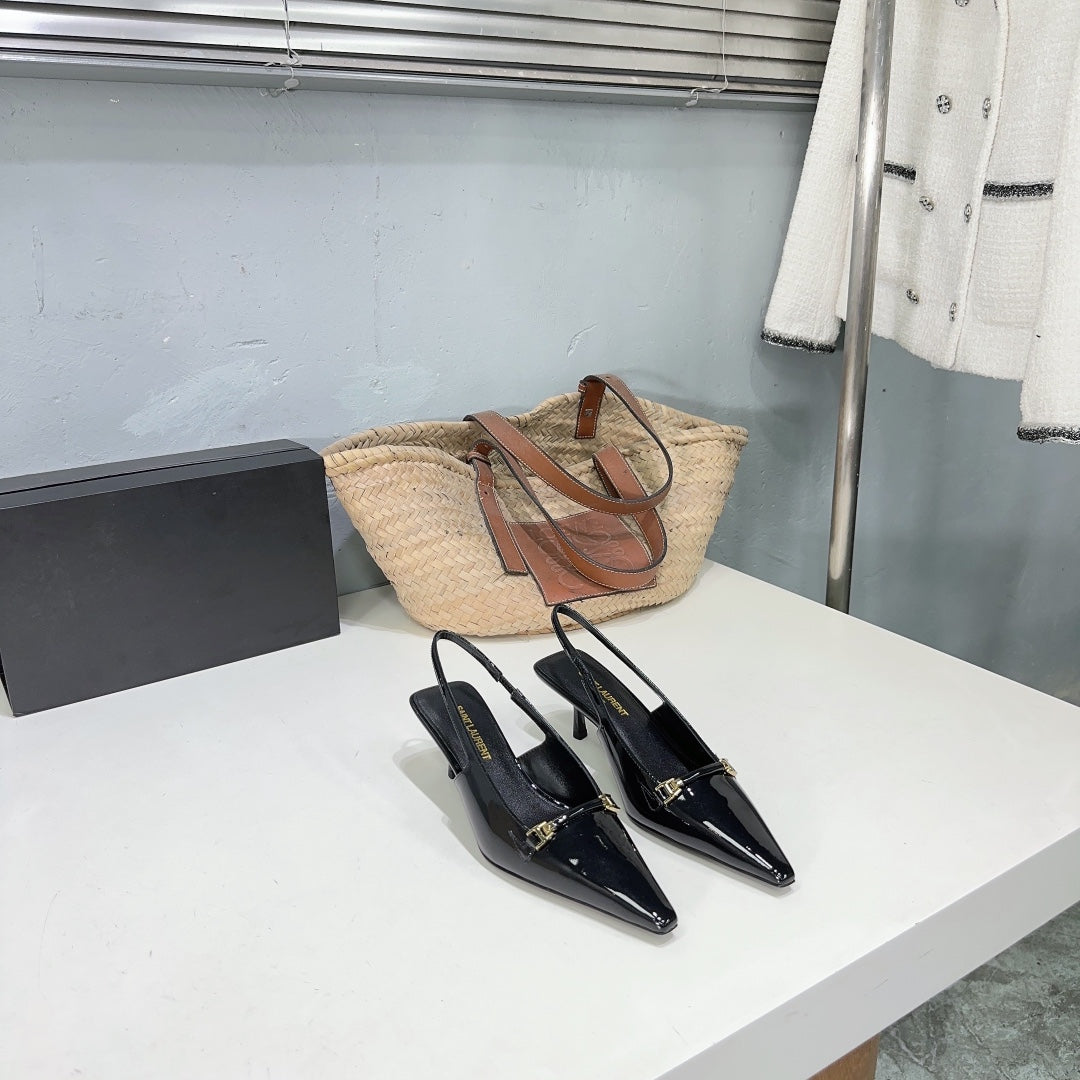 SL CARINE SLINGBACKS PUMP 60 BLACK CALFSKIN - 35