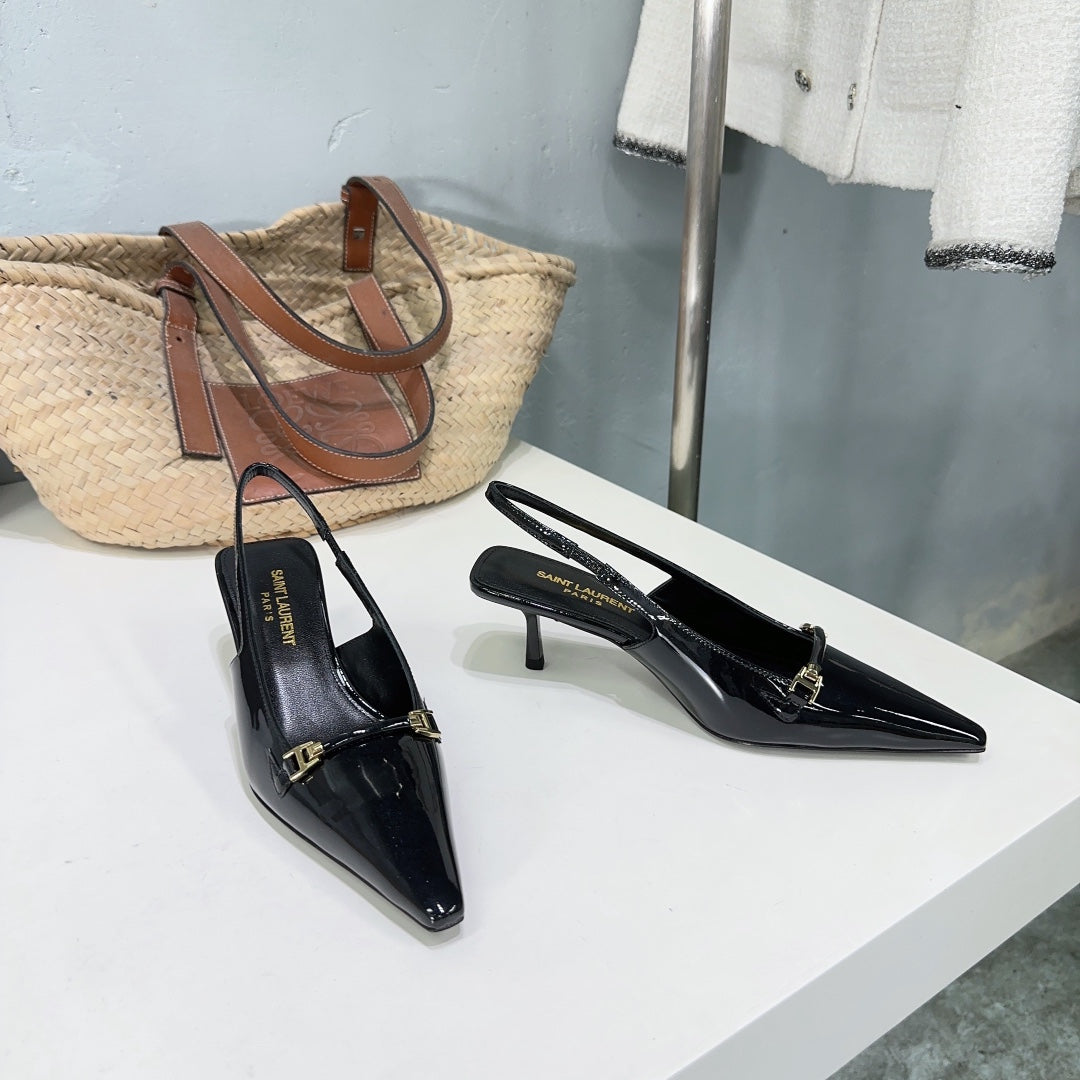 SL CARINE SLINGBACKS PUMP 60 BLACK CALFSKIN - 35