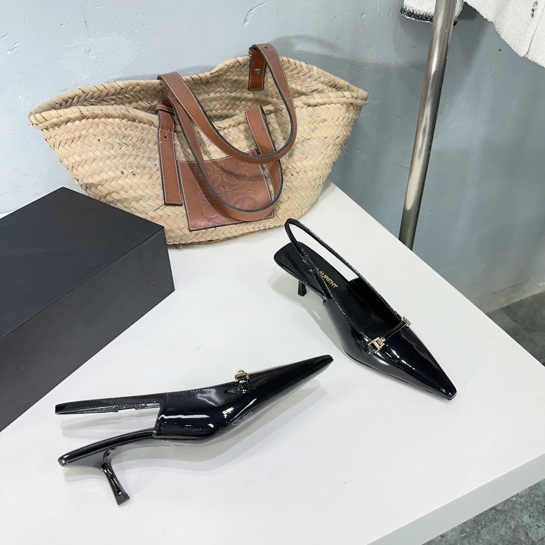 SL CARINE SLINGBACKS PUMP 60 BLACK CALFSKIN - 35