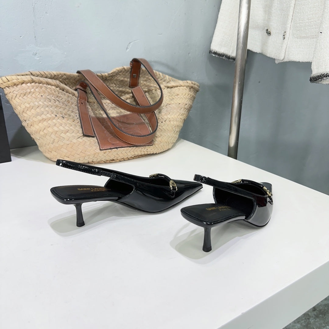 SL CARINE SLINGBACKS PUMP 60 BLACK CALFSKIN - 35