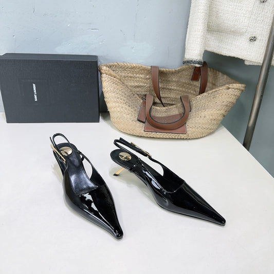 БОСОНІЖКИ YSL 26S SLINGBACK НА ПІДБОРАХ 65 ММ З ЧОРНОЇ ТЕЛЯЧОЇ ШКІРИ