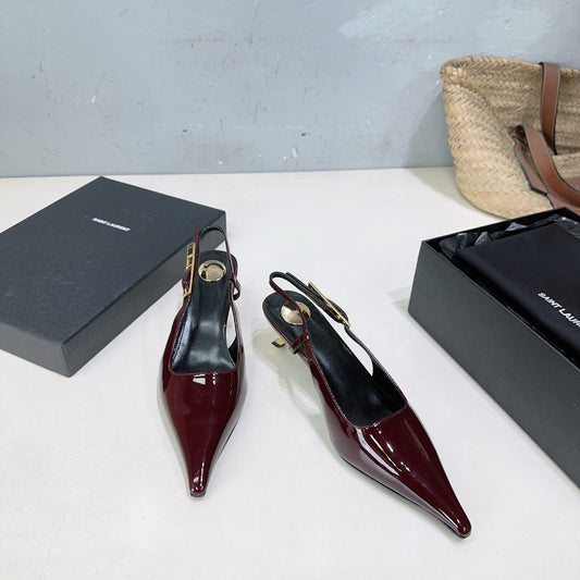 БОСОНІЖКИ YSL 26S НА ПІДБОРАХ 65 ММ З ТЕМНО-ЧЕРВОНОЇ ТЕЛЯЧОЇ ШКІРИ