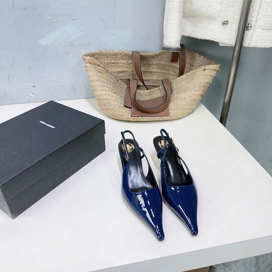 БОСОНІЖКИ YSL 26S НА ПІДБОРАХ-СЛІНГБЕК 65 ММ З ТЕЛЯЧОЇ ШКІРИ СИНЬОГО КОЛЬОРУ