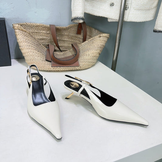 Босоніжки YSL 26S SLINGBACK НА ПІДБОРАХ 65 ММ З БІЛОЇ ТЕЛЯЧОЇ ШКІРИ