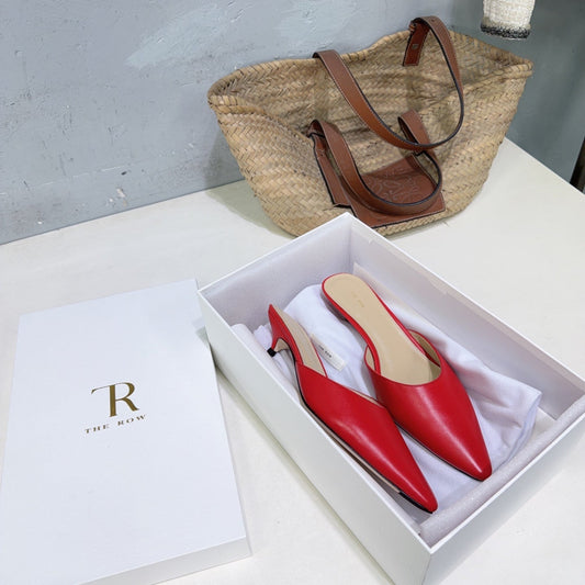 THE ROW 26S POINTED TOE MULE HEELS 35MM IN DARK RED CALFSKIN