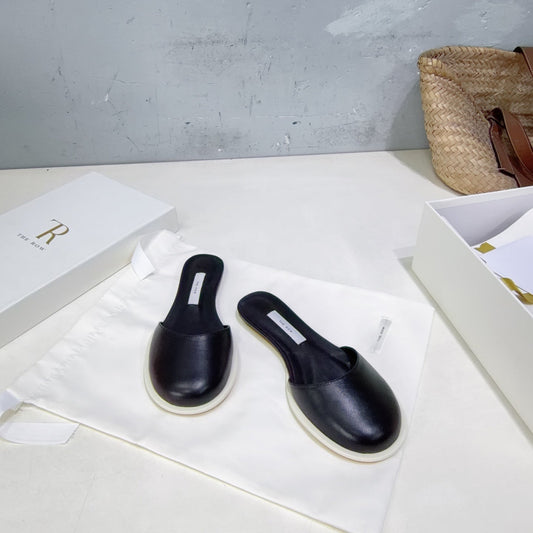 БАЛЕТКИ THE ROW 26S ROUND TOE MULE З ЧОРНОЇ ГЛАДКОЇ ТЕЛЯЧОЇ ШКІРИ