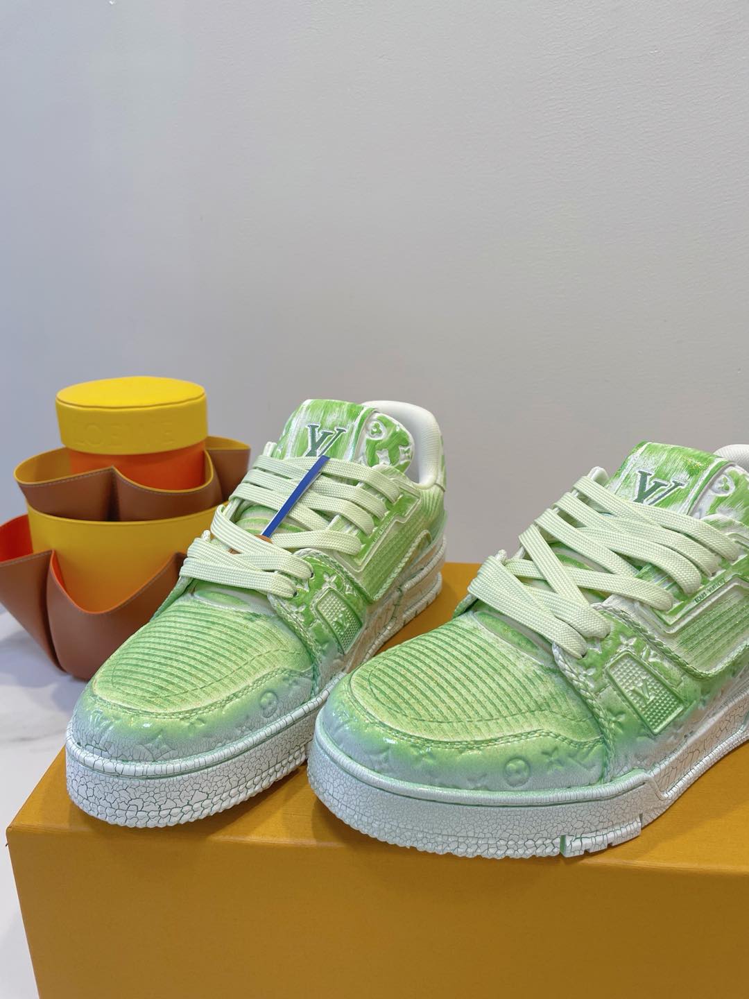 LV TRAINER MAXI SNEAKER IN GREEN PASTEL EMBOSSED CALFSKIN - 35