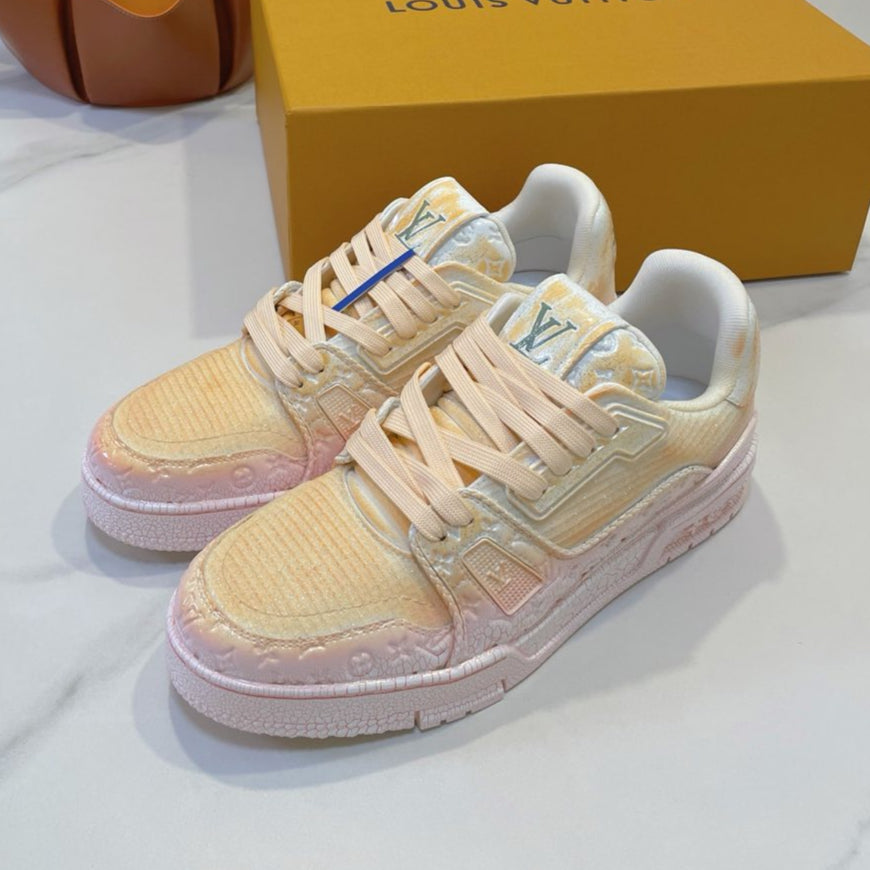 LV TRAINER MAXI SNEAKER IN LIGHT PINK OMBRE ORANGE EMBOSSED CALFSKIN - 35