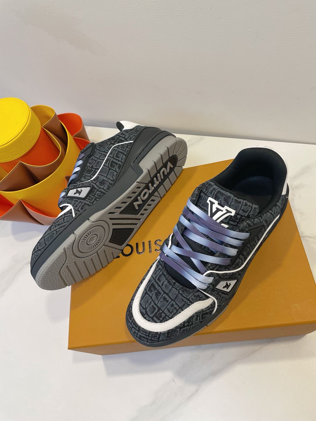 TRAINER SNEAKER IN BLACK MONOGRAM DENIM FABRIC - 35