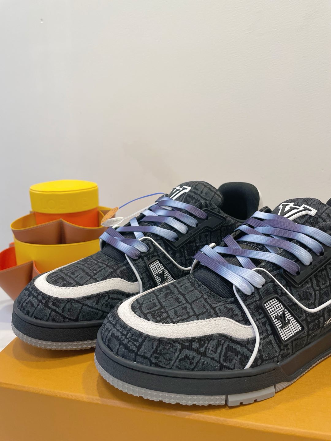 TRAINER SNEAKER IN BLACK MONOGRAM DENIM FABRIC - 35