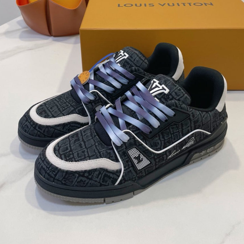 TRAINER SNEAKER IN BLACK MONOGRAM DENIM FABRIC - 35