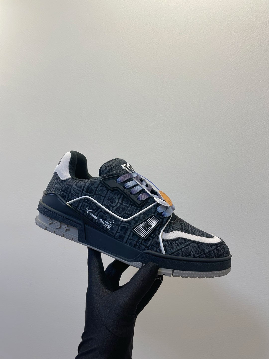 TRAINER SNEAKER IN BLACK MONOGRAM DENIM FABRIC - 35
