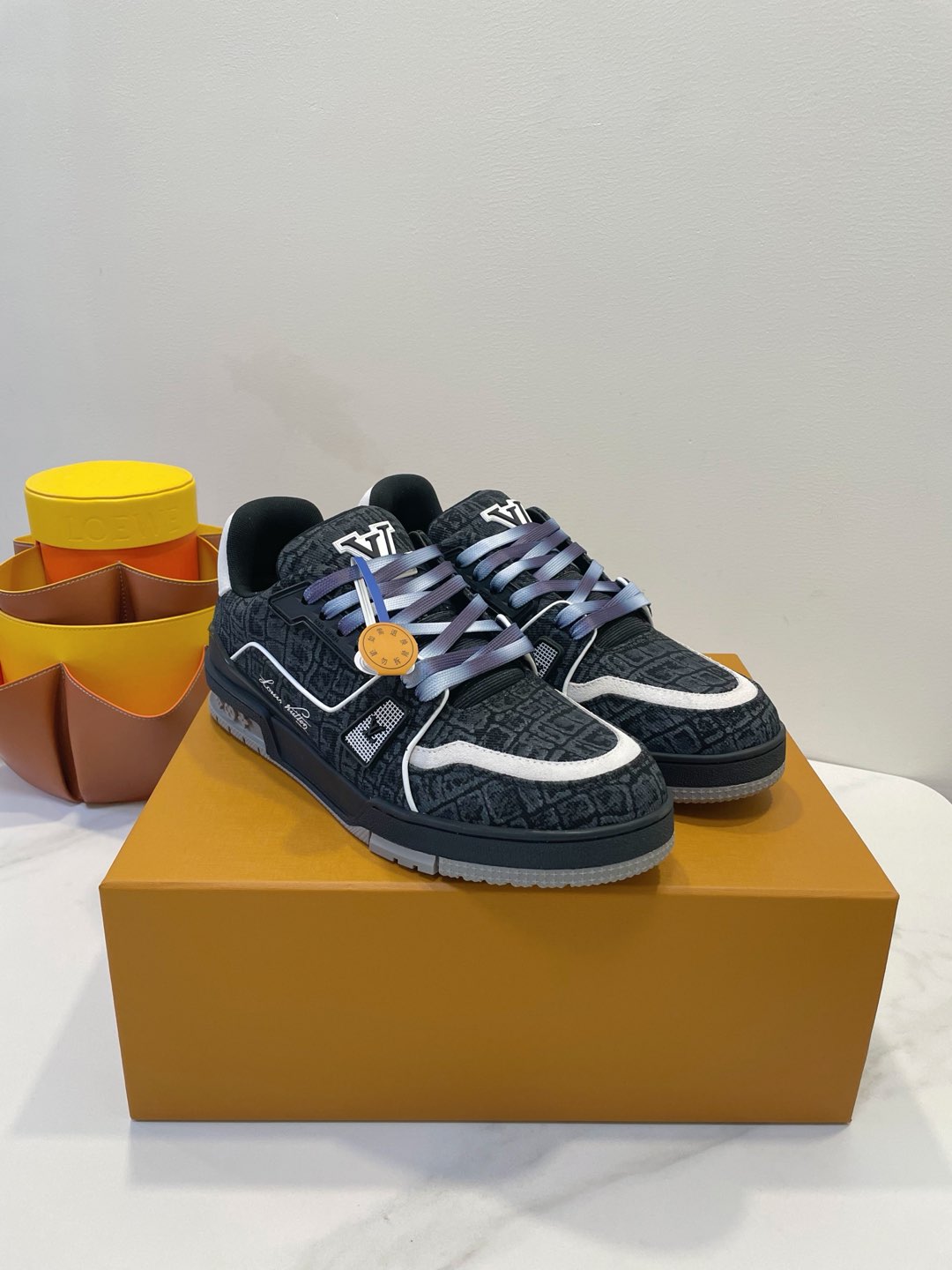 TRAINER SNEAKER IN BLACK MONOGRAM DENIM FABRIC - 35