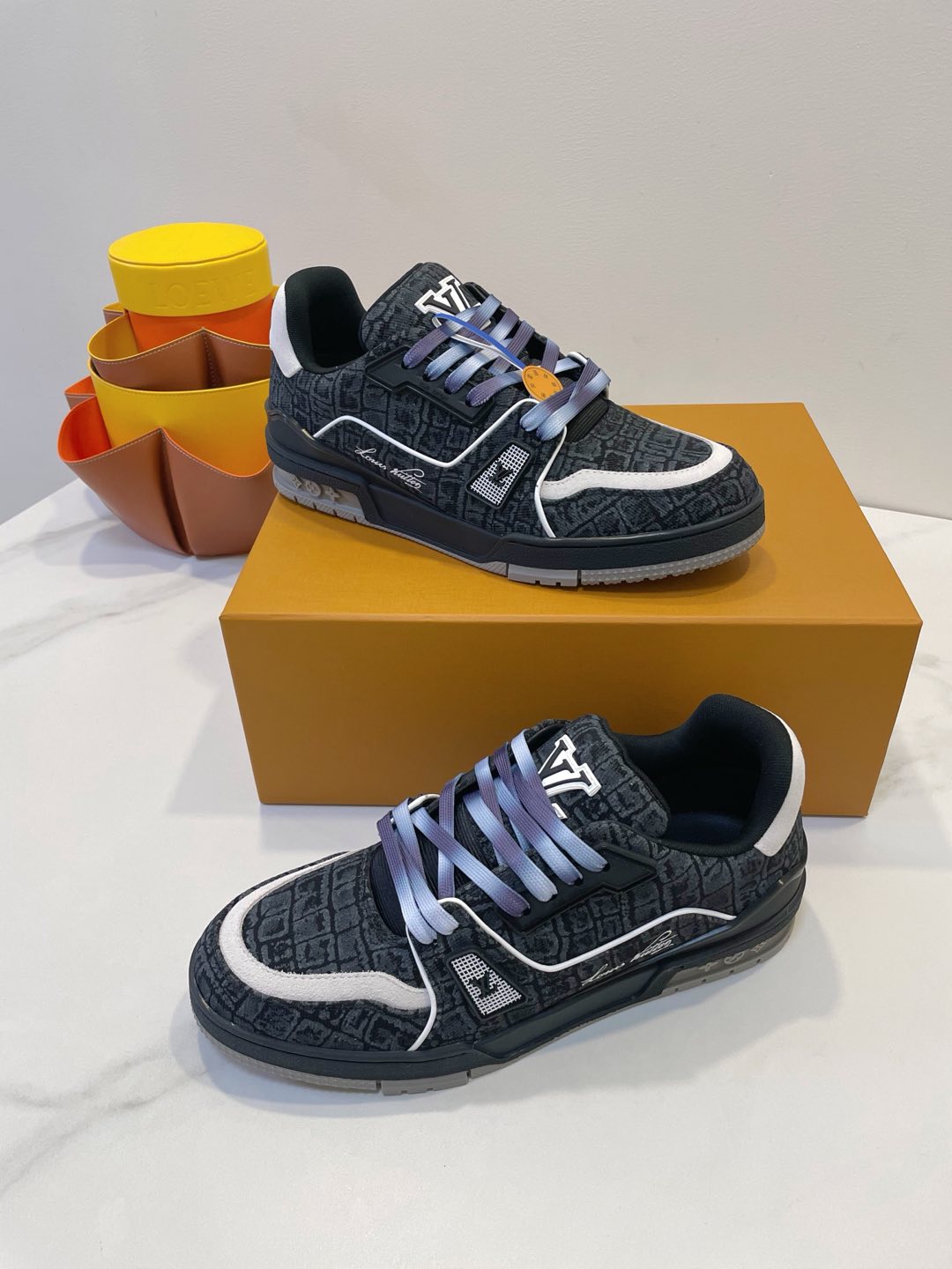 TRAINER SNEAKER IN BLACK MONOGRAM DENIM FABRIC - 35