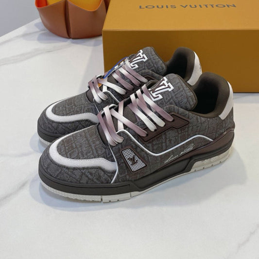 TRAINER SNEAKER IN WOOD BROWN MONOGRAM DENIM FABRIC - 35