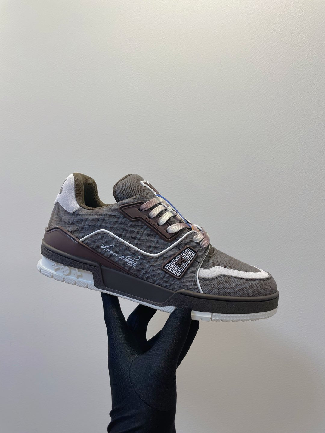TRAINER SNEAKER IN WOOD BROWN MONOGRAM DENIM FABRIC - 35