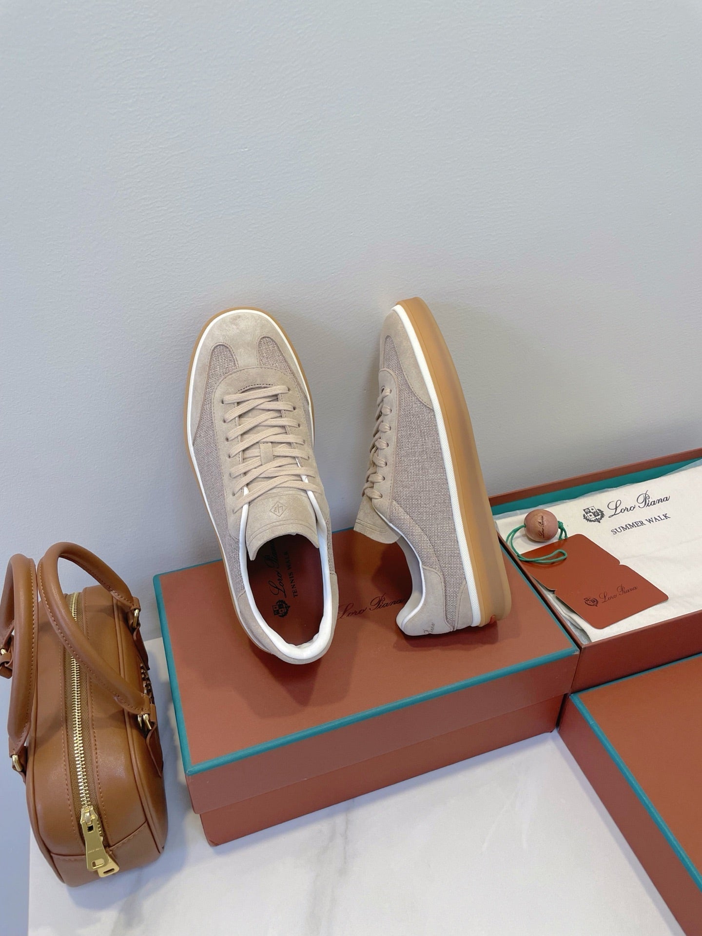 SNEAKERS IN LIGHT BEIGE SUEDE WITH CANVAS - 35