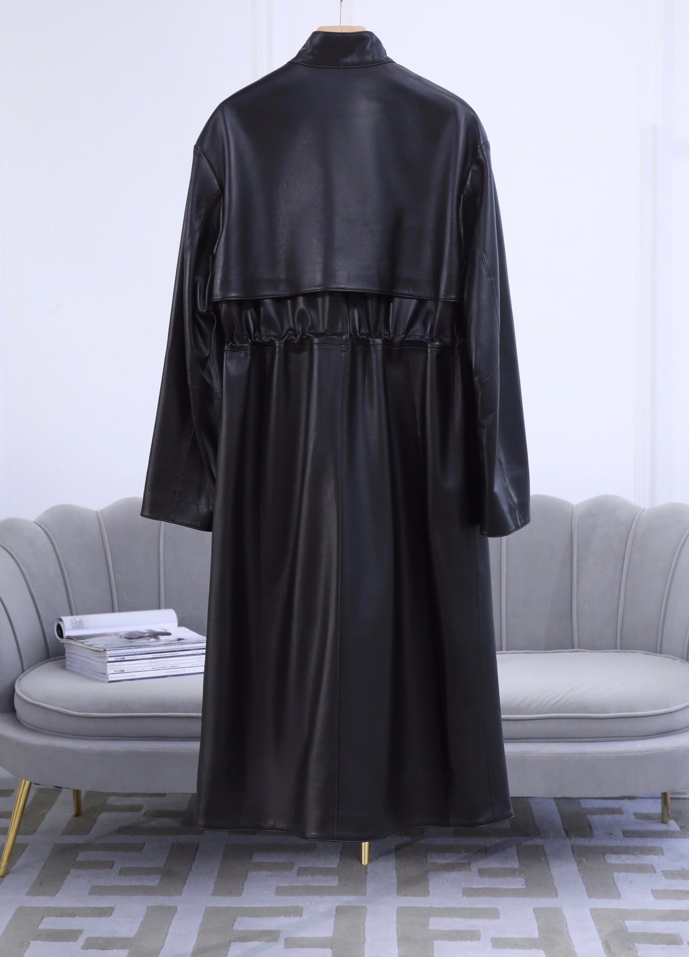 HERMES 25S LONG LEATHER JACKET WITH DRAWSTRING WAIST 170