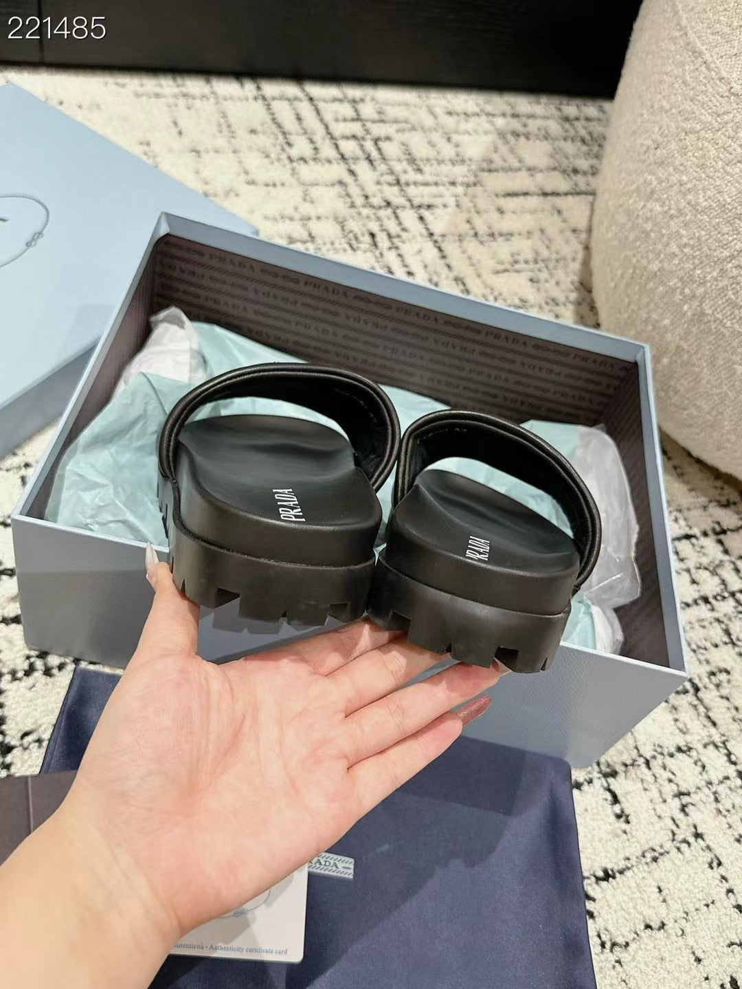 PRADA 25S PADDED SLIDES IN BLACK CALFSKIN WITH LOGO - 35