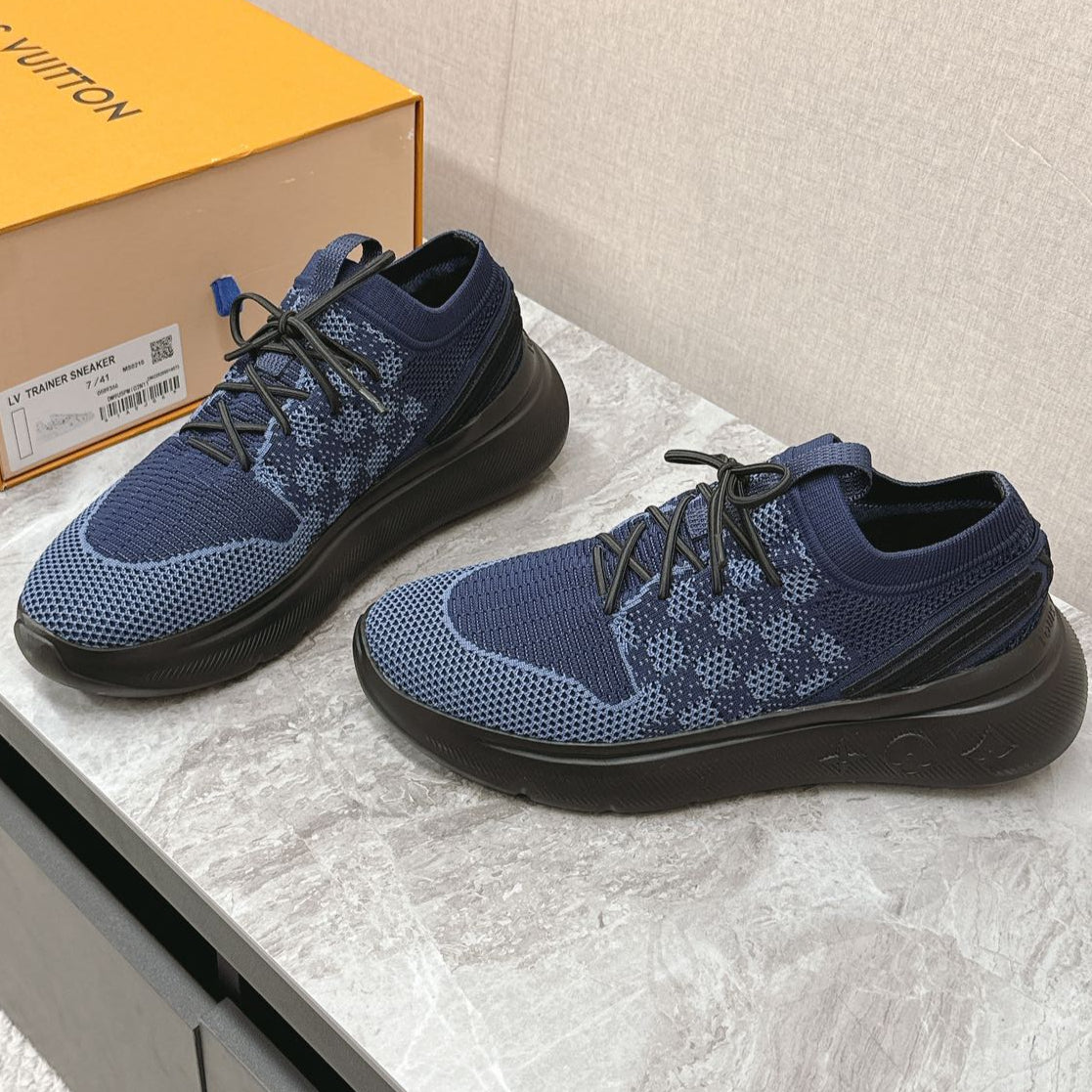SNEAKERS IN MIDNIGHT BLUE DAMIER ELASTIC FABRIC - 39