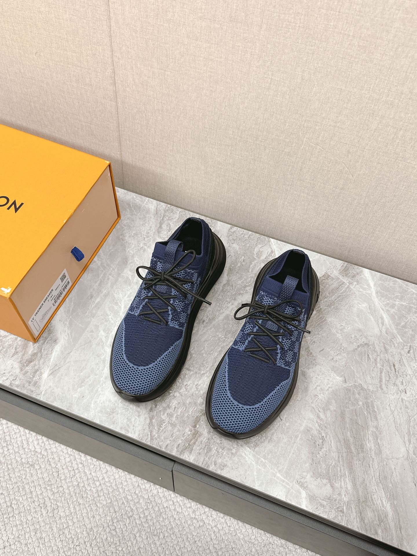 SNEAKERS IN MIDNIGHT BLUE DAMIER ELASTIC FABRIC - 39