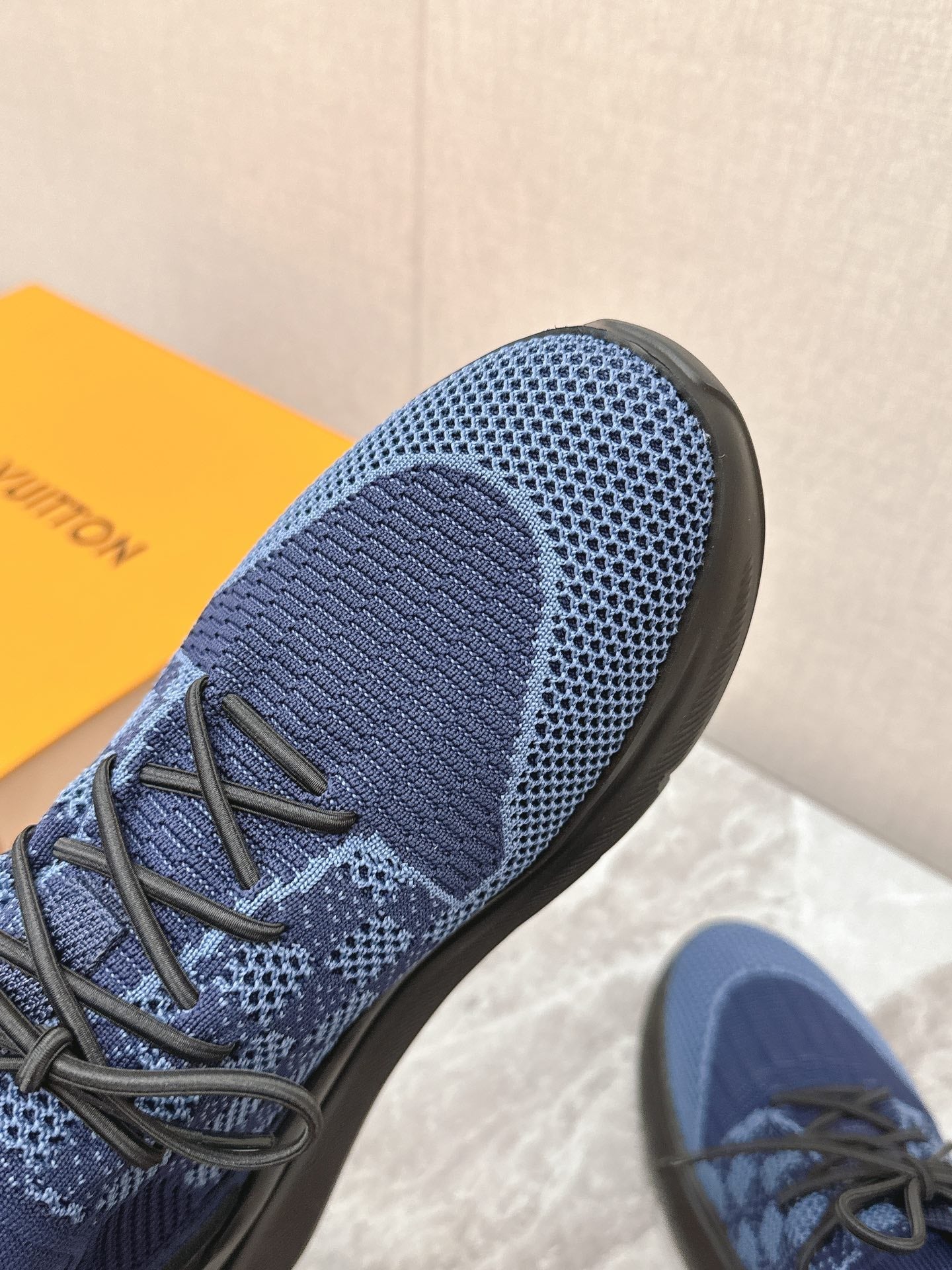 SNEAKERS IN MIDNIGHT BLUE DAMIER ELASTIC FABRIC - 39