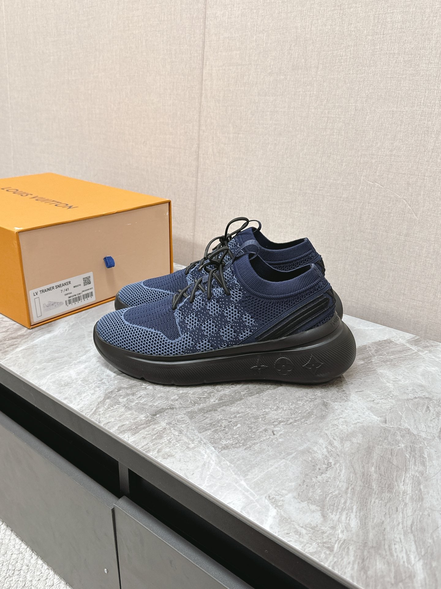SNEAKERS IN MIDNIGHT BLUE DAMIER ELASTIC FABRIC - 39