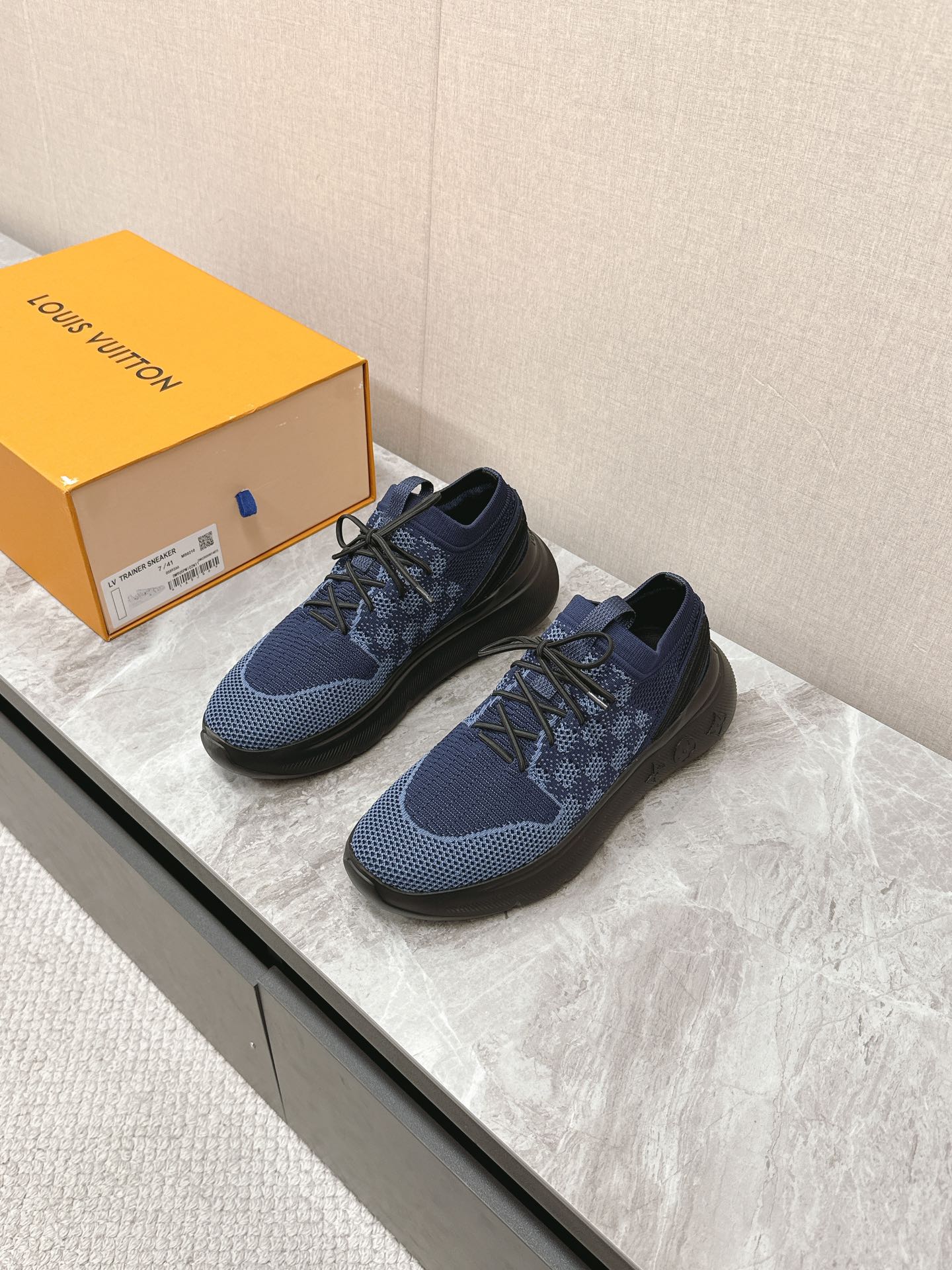 SNEAKERS IN MIDNIGHT BLUE DAMIER ELASTIC FABRIC - 39
