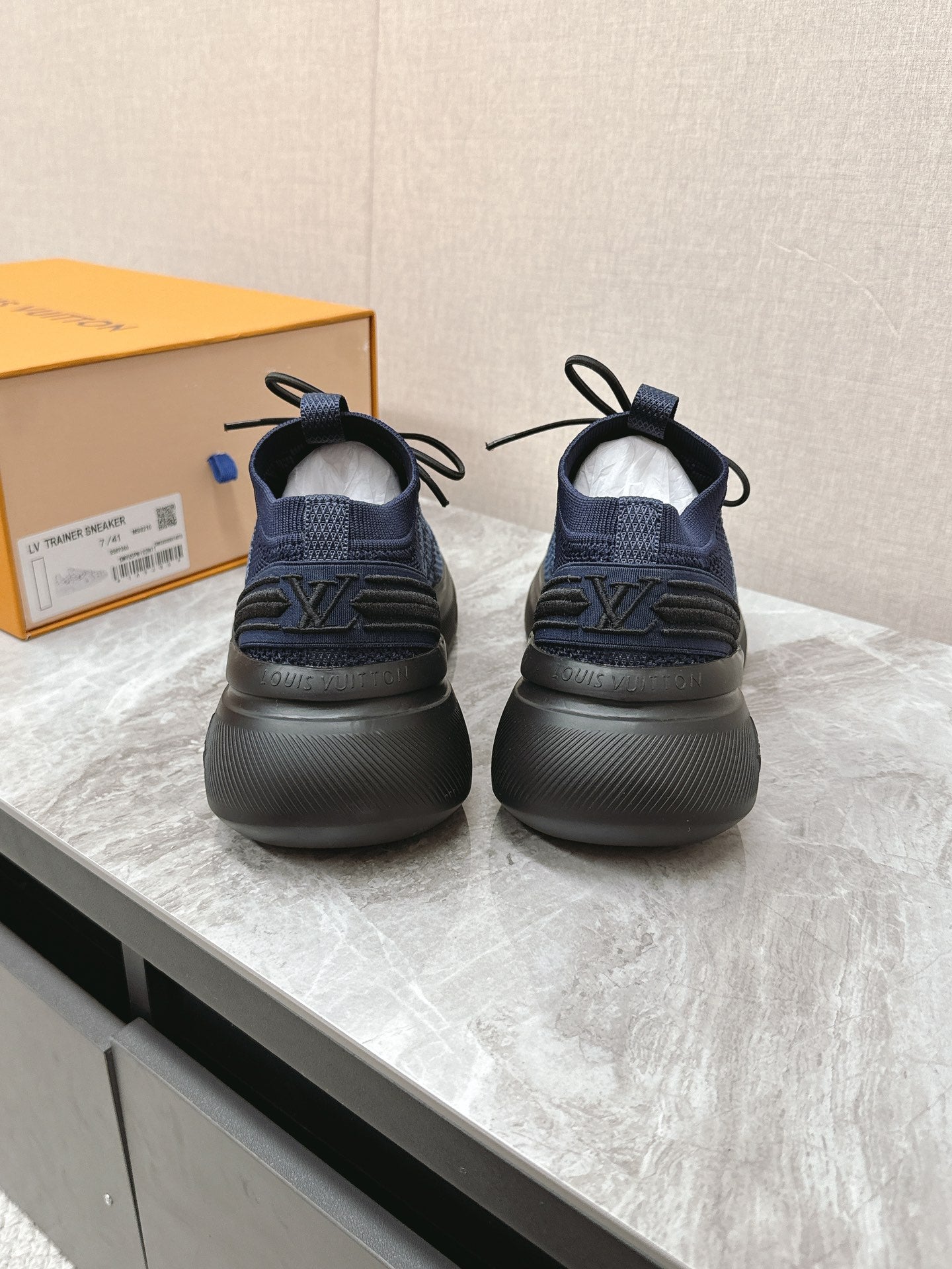 SNEAKERS IN MIDNIGHT BLUE DAMIER ELASTIC FABRIC - 39
