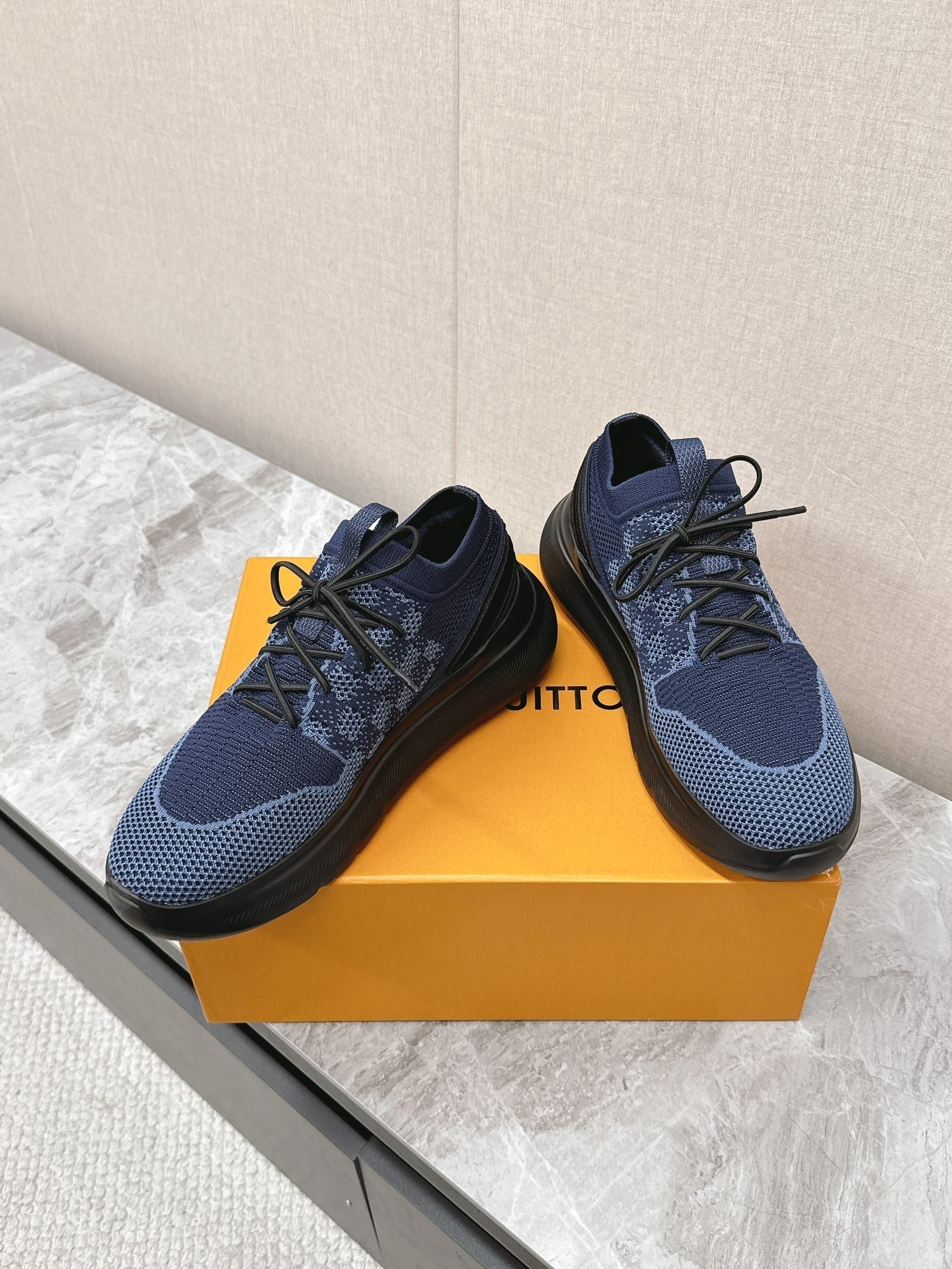 SNEAKERS IN MIDNIGHT BLUE DAMIER ELASTIC FABRIC - 39