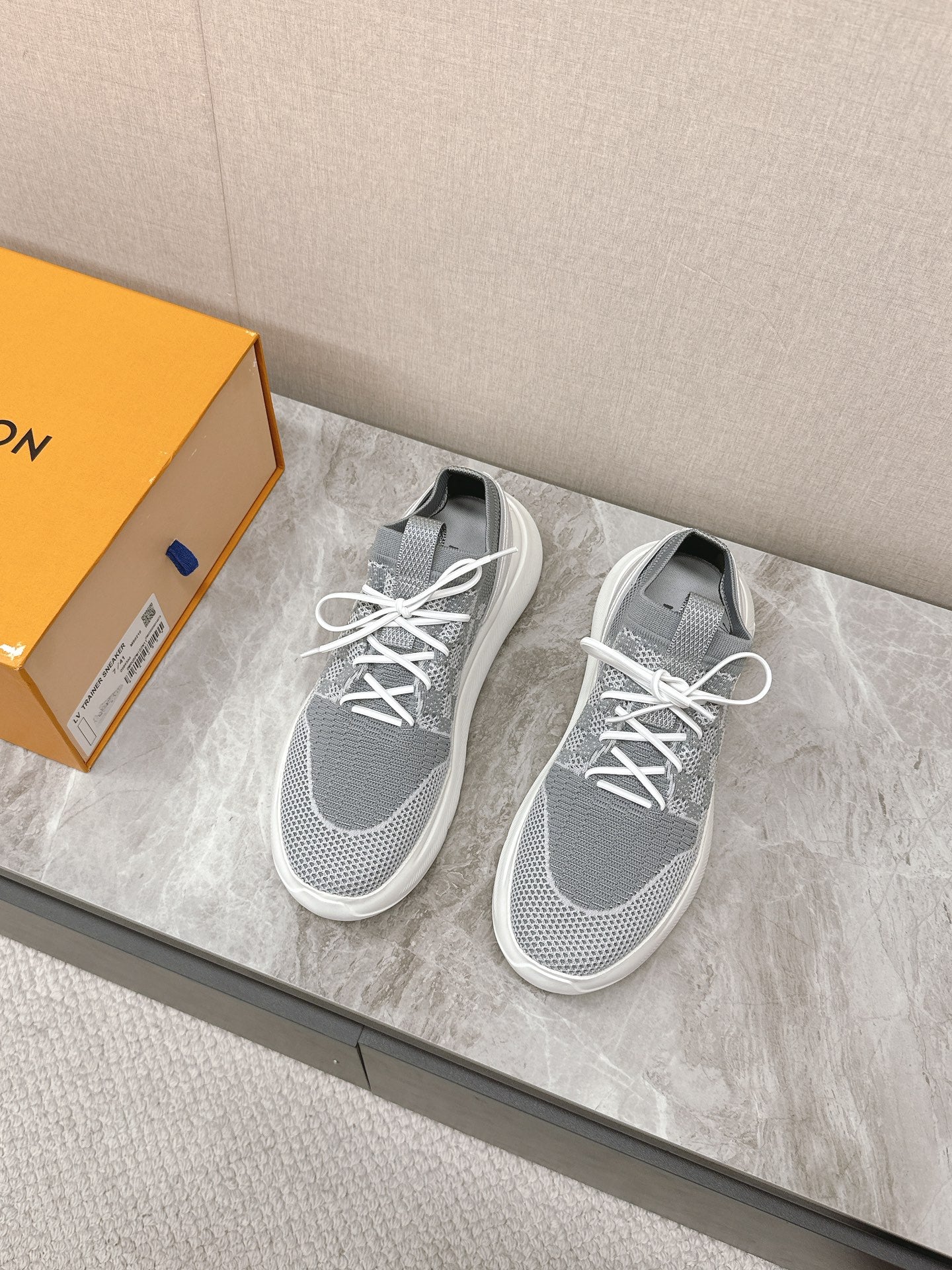 SNEAKERS IN DOVE GRAY DAMIER ELASTIC FABRIC - 39