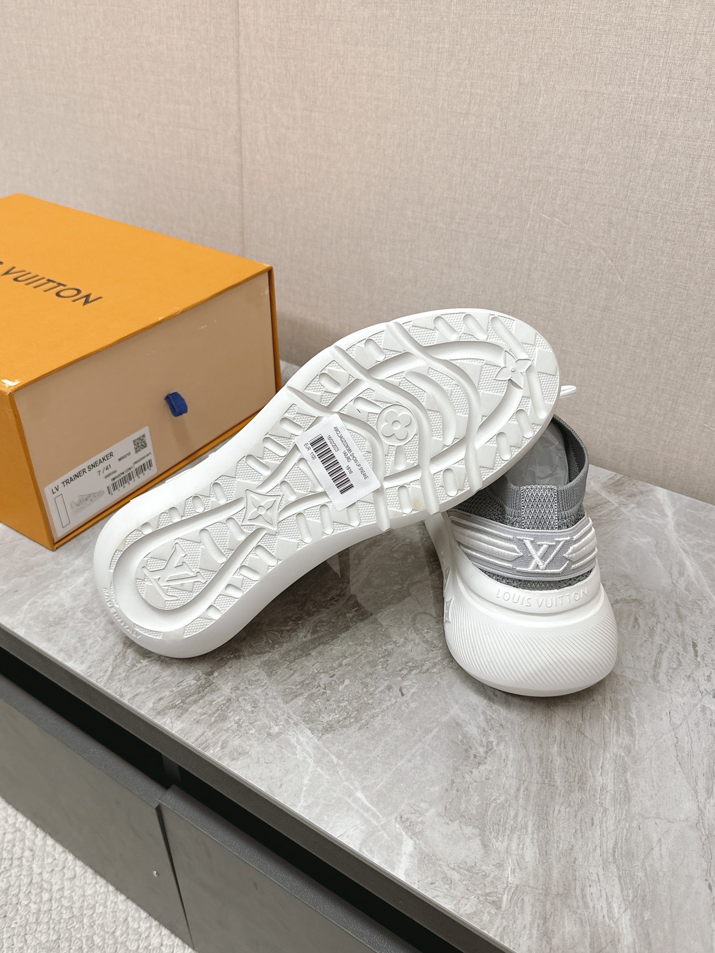 SNEAKERS IN DOVE GRAY DAMIER ELASTIC FABRIC - 39