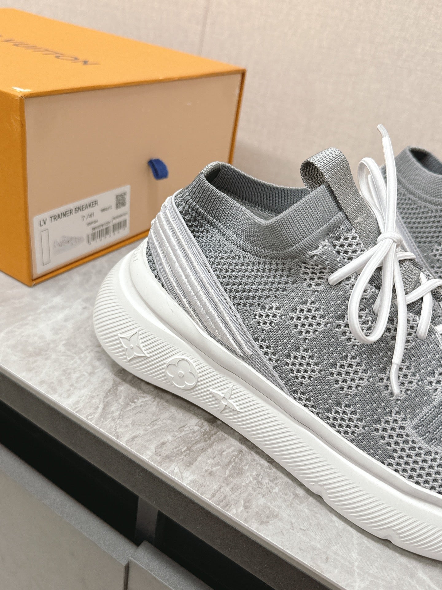 SNEAKERS IN DOVE GRAY DAMIER ELASTIC FABRIC - 39