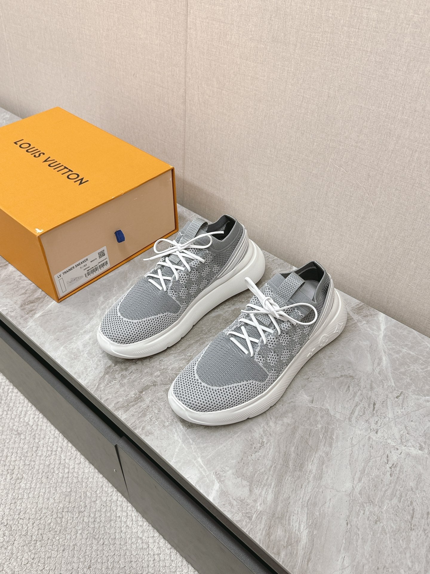 SNEAKERS IN DOVE GRAY DAMIER ELASTIC FABRIC - 39