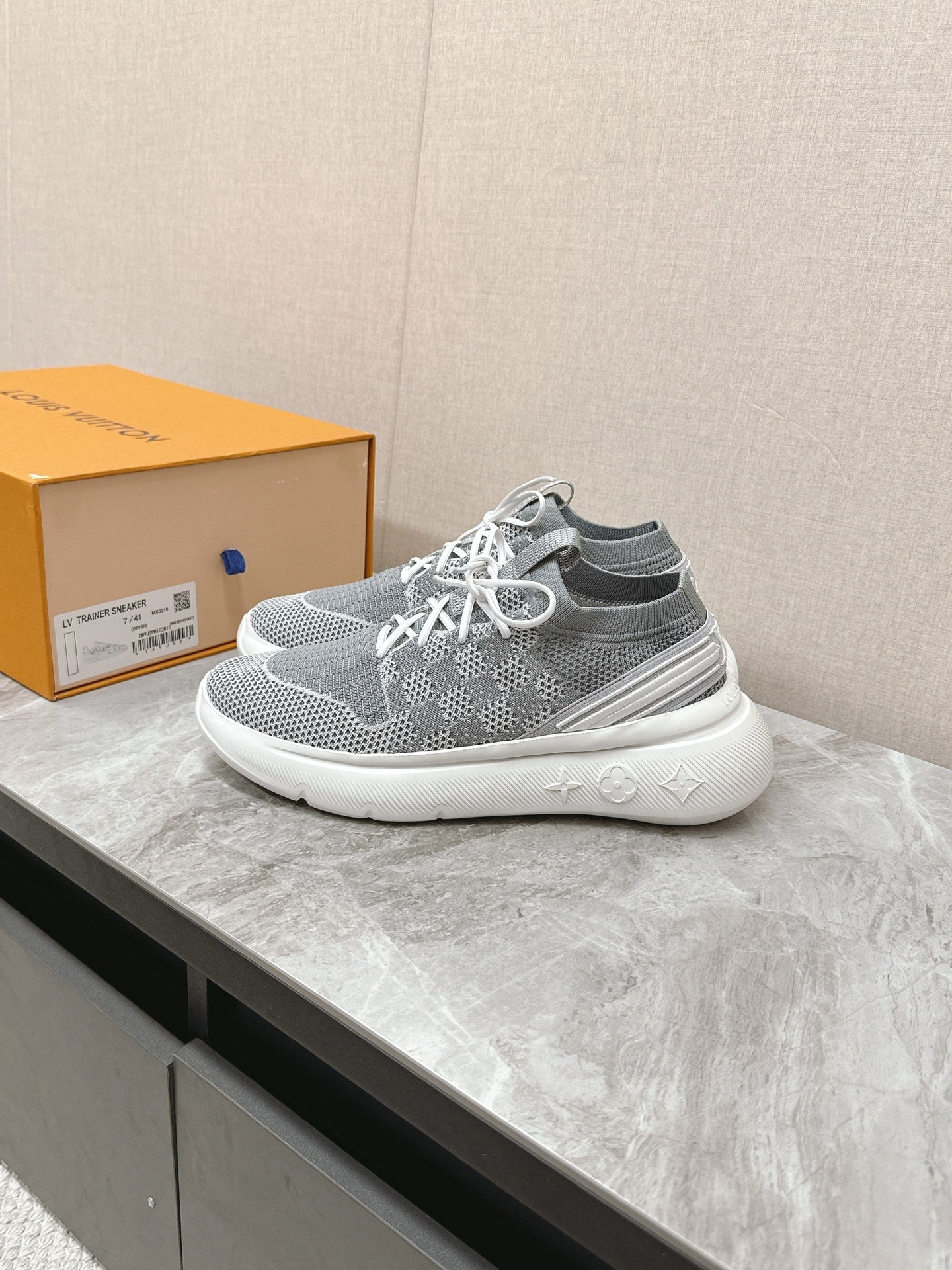 SNEAKERS IN DOVE GRAY DAMIER ELASTIC FABRIC - 39