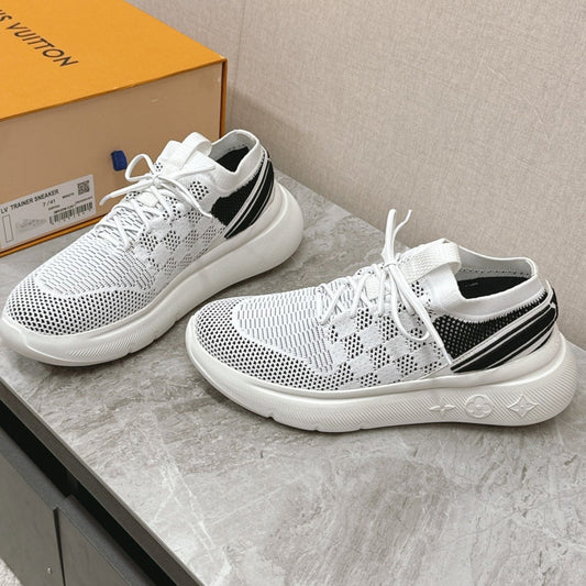 SNEAKERS IN WHITE DAMIER ELASTIC FABRIC - 39