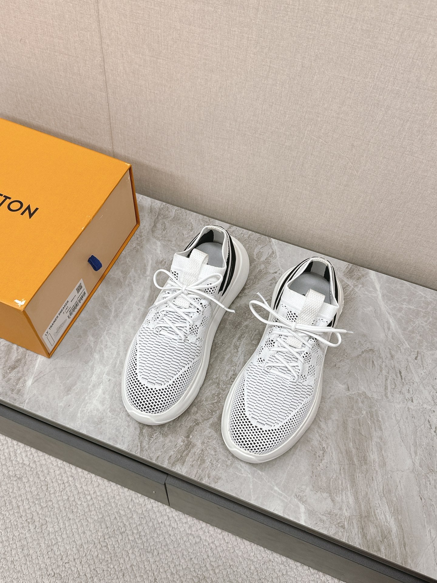 SNEAKERS IN WHITE DAMIER ELASTIC FABRIC - 39