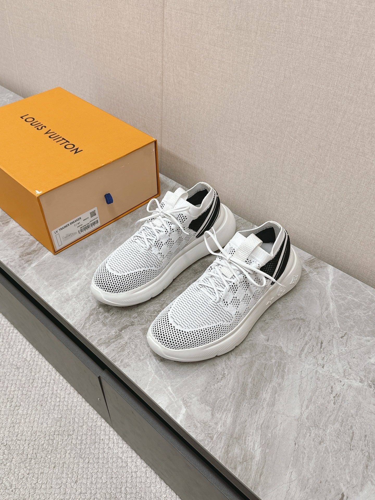 SNEAKERS IN WHITE DAMIER ELASTIC FABRIC - 39