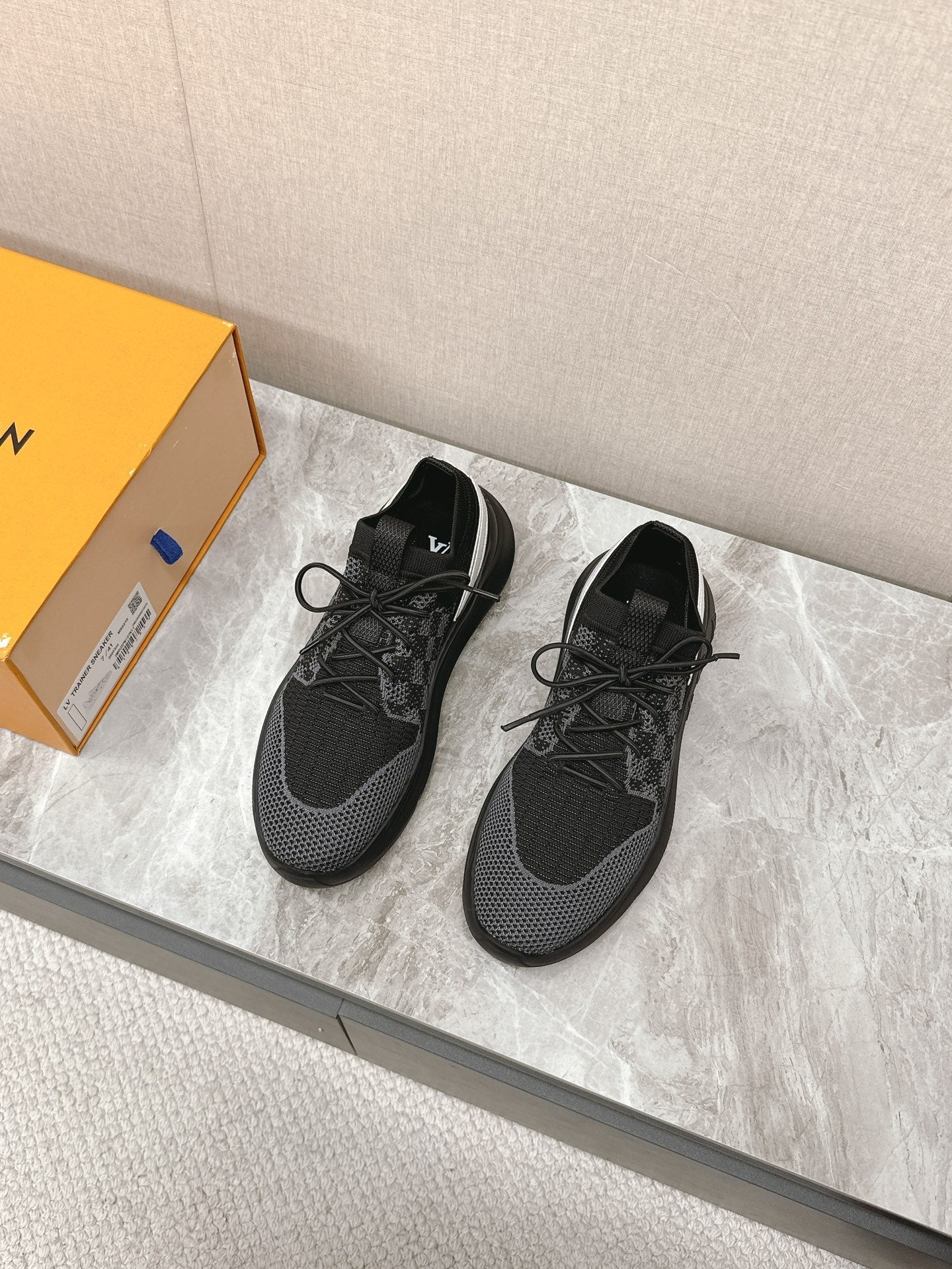 SNEAKERS IN BLACK DAMIER ELASTIC FABRIC - 39