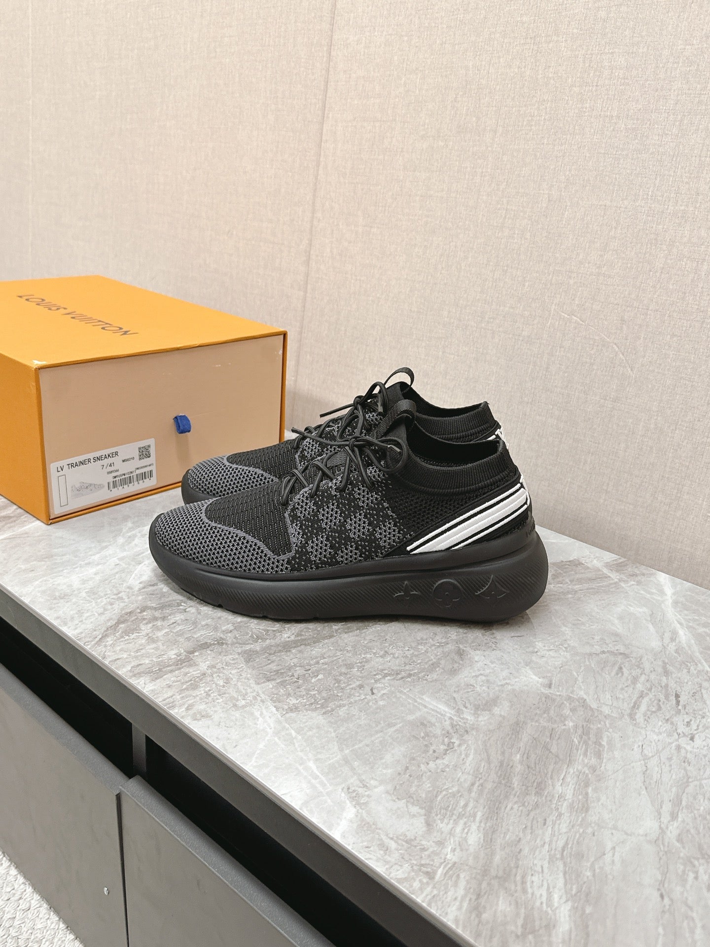 SNEAKERS IN BLACK DAMIER ELASTIC FABRIC - 39