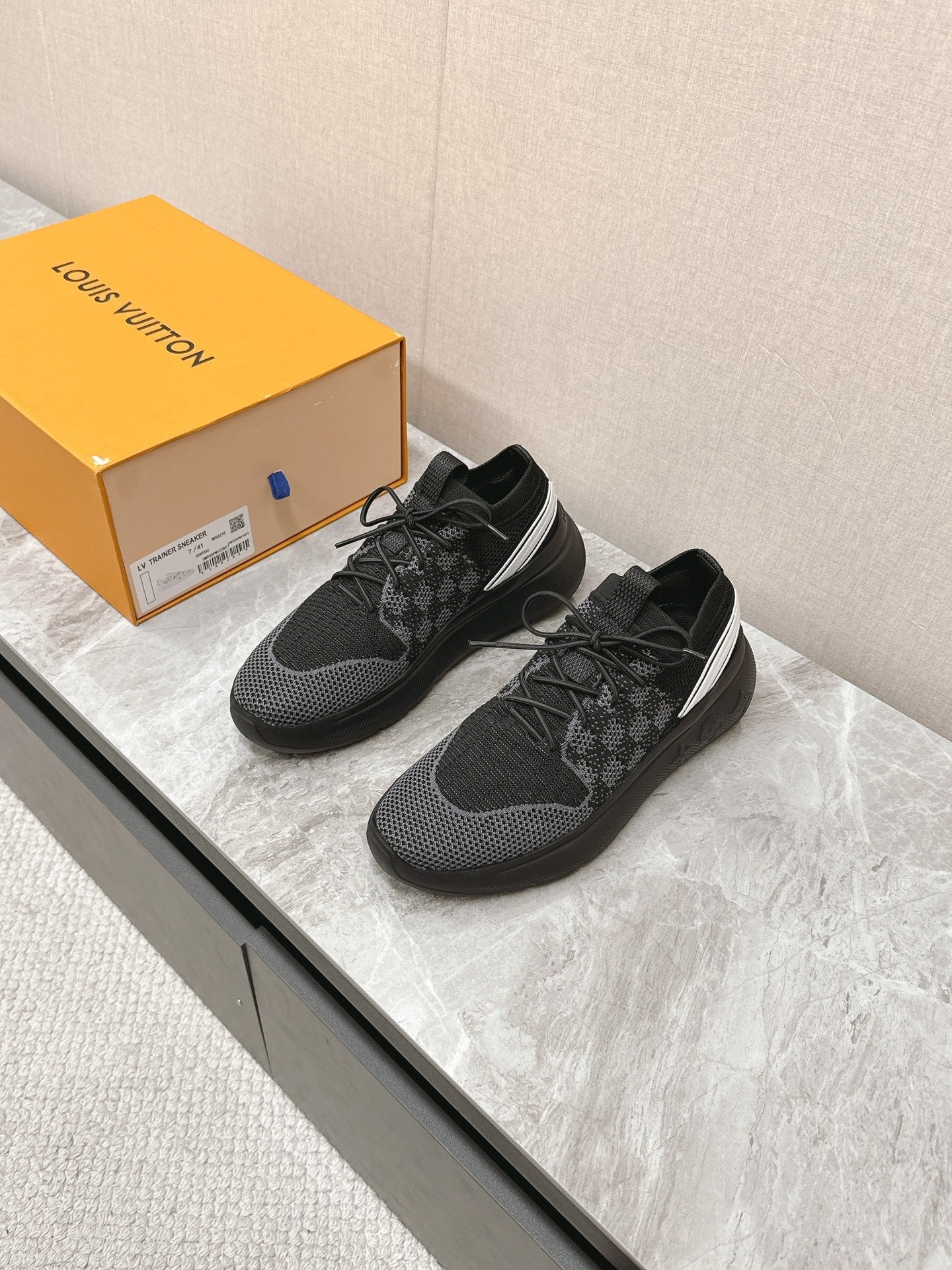 SNEAKERS IN BLACK DAMIER ELASTIC FABRIC - 39