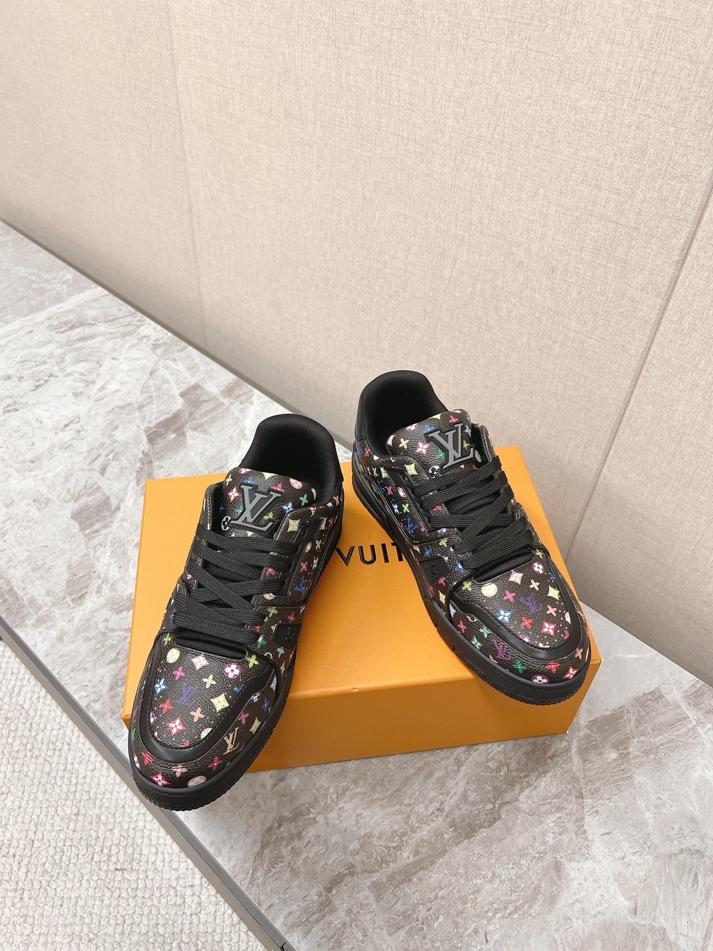 TRAINER SNEAKER IN BLACK MIX COLORFUL CALFSKIN - 35