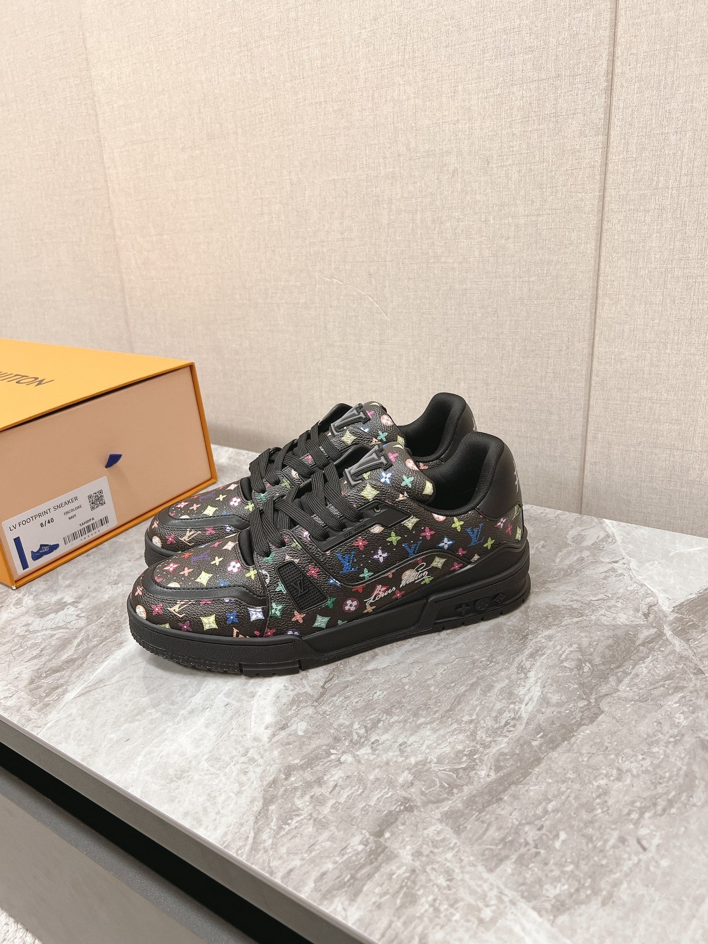 TRAINER SNEAKER IN BLACK MIX COLORFUL CALFSKIN - 35
