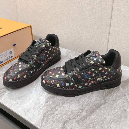 TRAINER SNEAKER IN BLACK MIX COLORFUL CALFSKIN - 35