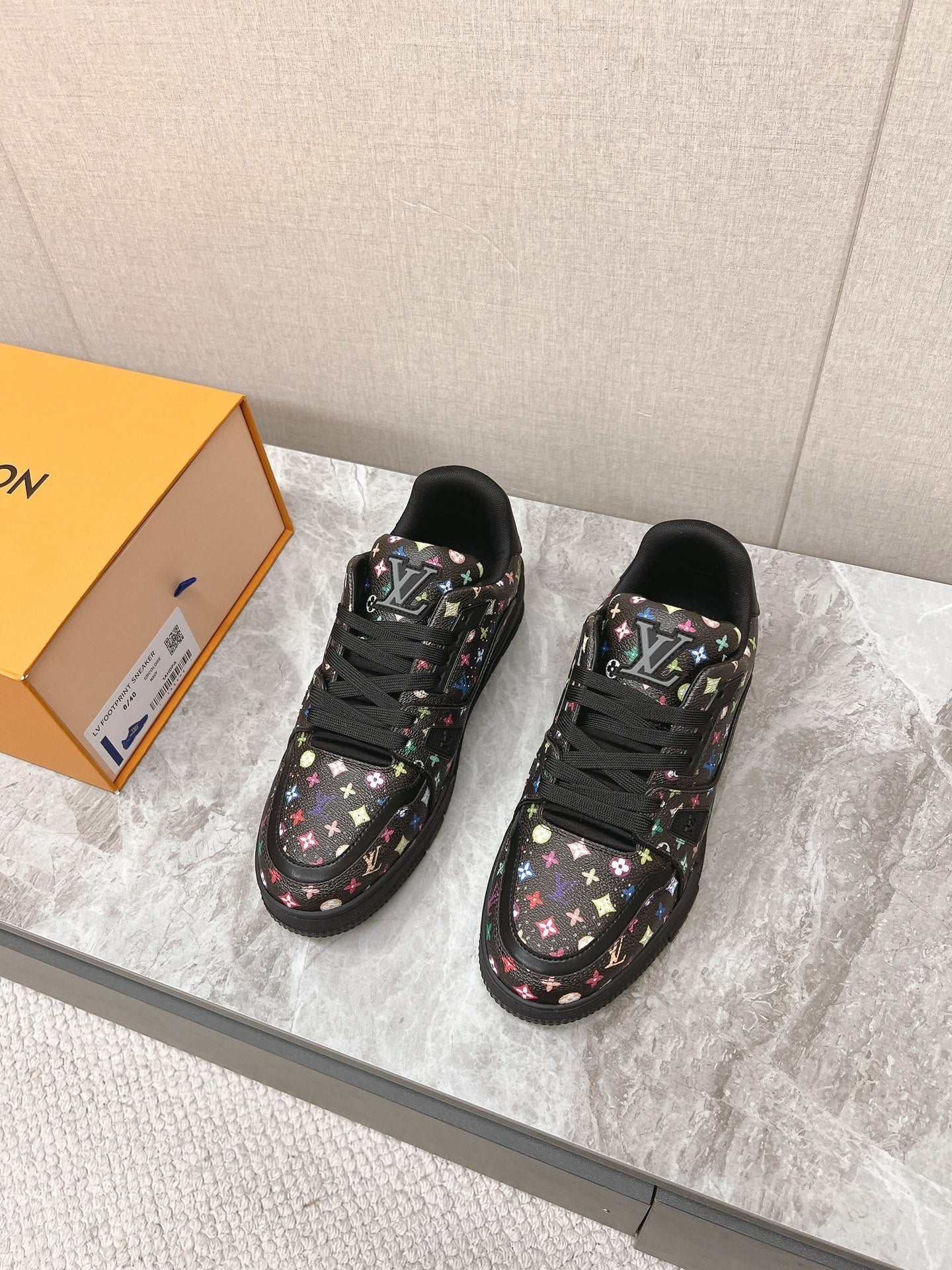 TRAINER SNEAKER IN BLACK MIX COLORFUL CALFSKIN - 35
